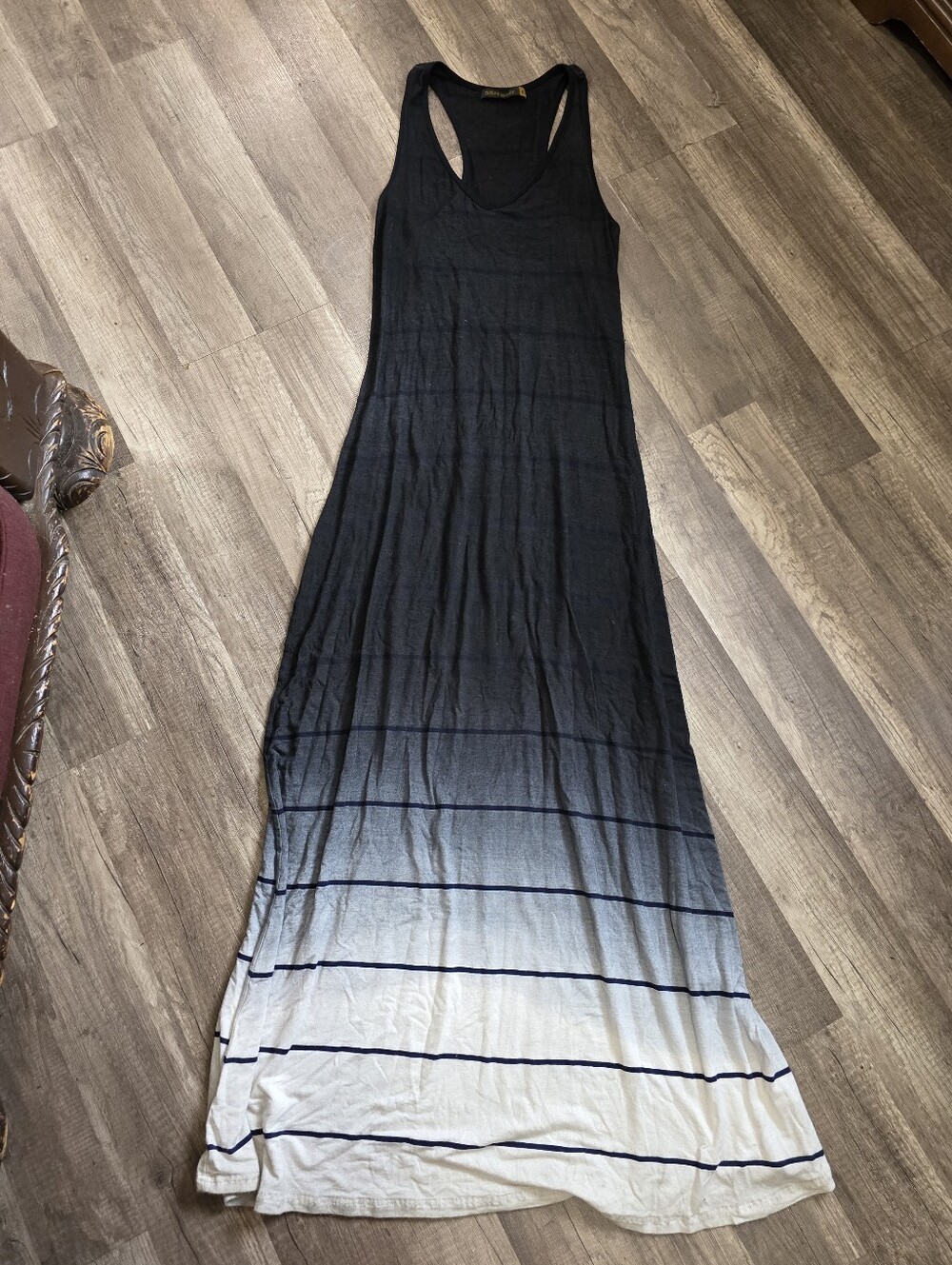 Saint Grace California Festival Boho Black White Ombre Maxi Dress Stripe Coastal - Picture 3 of 8